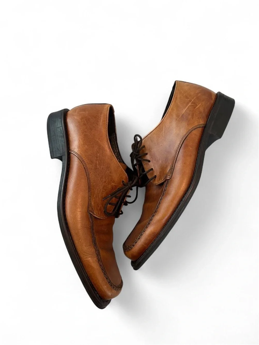 Men's 9.5 Brown Leather Lace Up Casual Dress Shoes